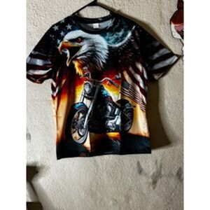 Patriotic Eagle Motorcycle Graphic Tee – Size Medium – American Flag Biker Shirt